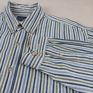 Vintage Basic Editions Large Mens Shirt Denim Stripes 90s Boxy Oversized 24x29